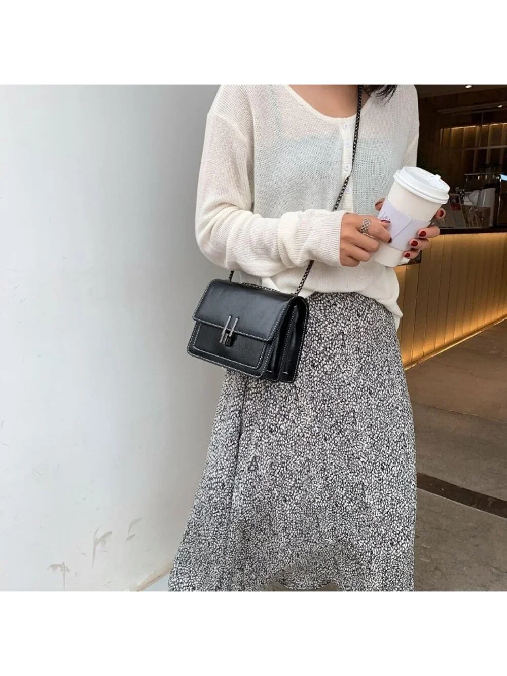 Womens Black Quilted Small Pu Leather Shoulder Purse Chain Crossbody Bag